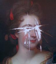 Portrait de Dame XVIIème, lacération des yeux